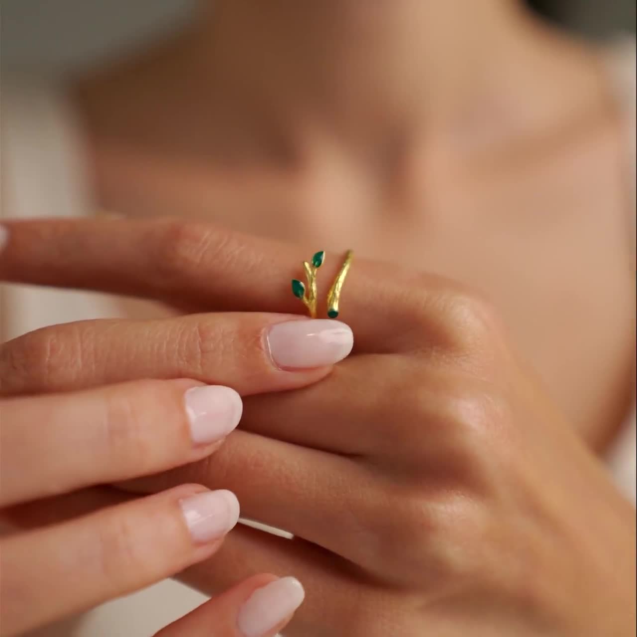 Handmade Jewelry Olive Tree Rings for Women, Green Ivy Leaf