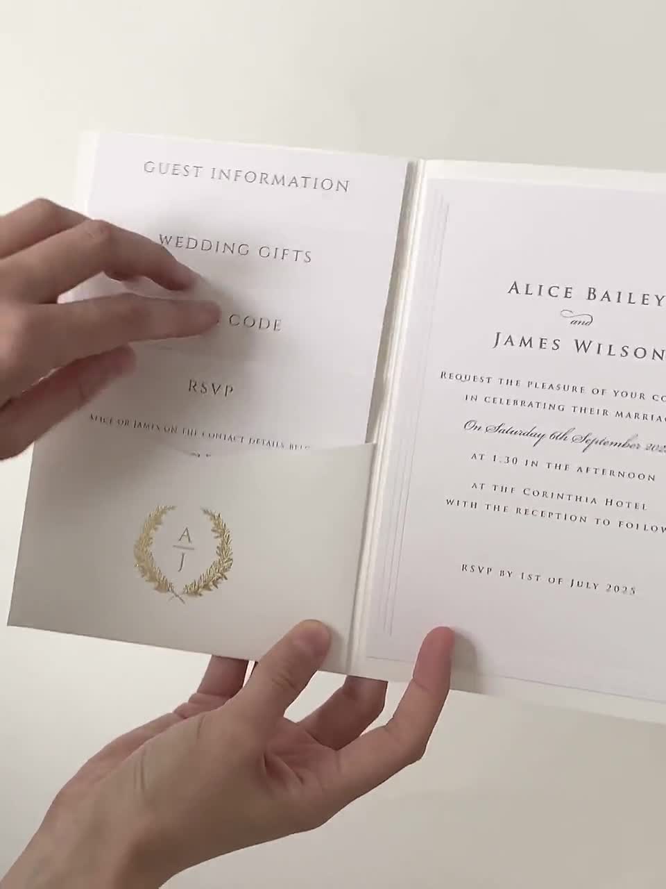 Triple Embossed Monogramed Gold Foil Pocket Wedding Invitation Suite w –  Cartalia