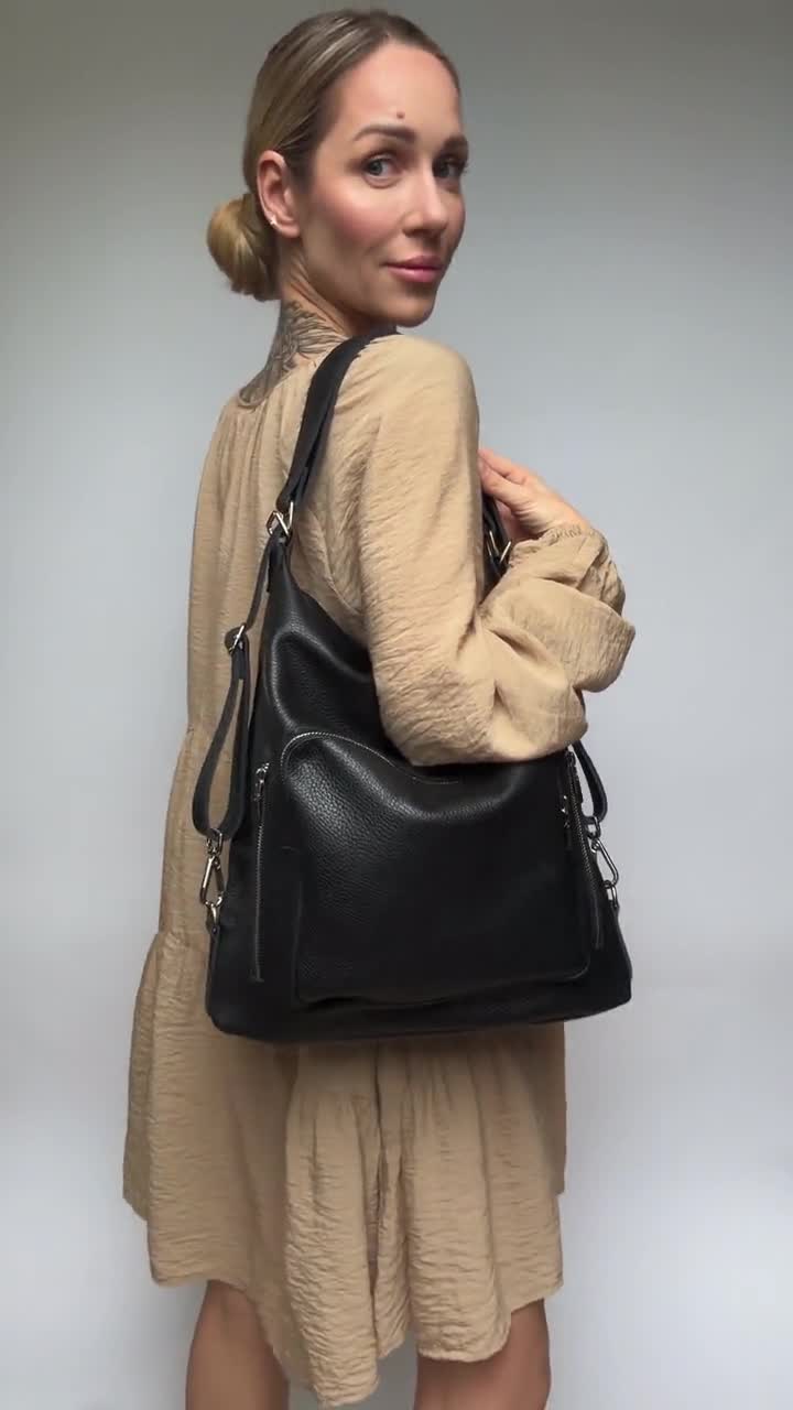 【JILLSTUART】BOW LEATHER HOBO BAG Women's Slouchy Hobo Bag Crossbody Soft Leather Slouchy Hobo