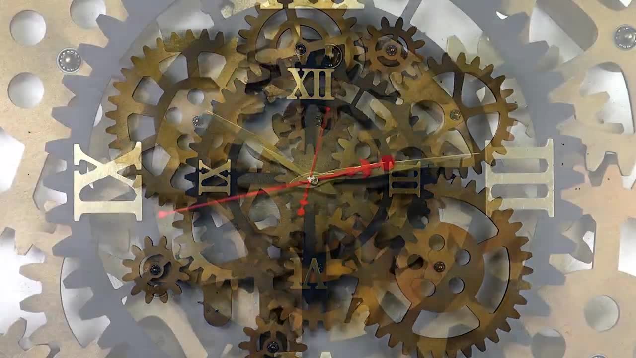 Orologio grande da parete con design ingranaggi ruggine invecchiato