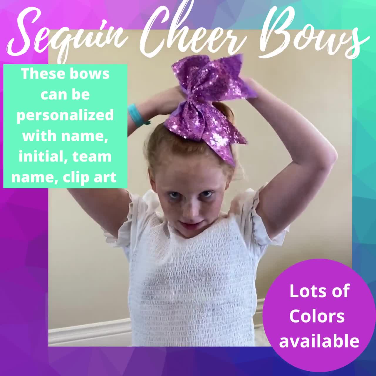 7 inch Sequin Cheer Bows, Girls Sequin Cheerleader Bow Pony –