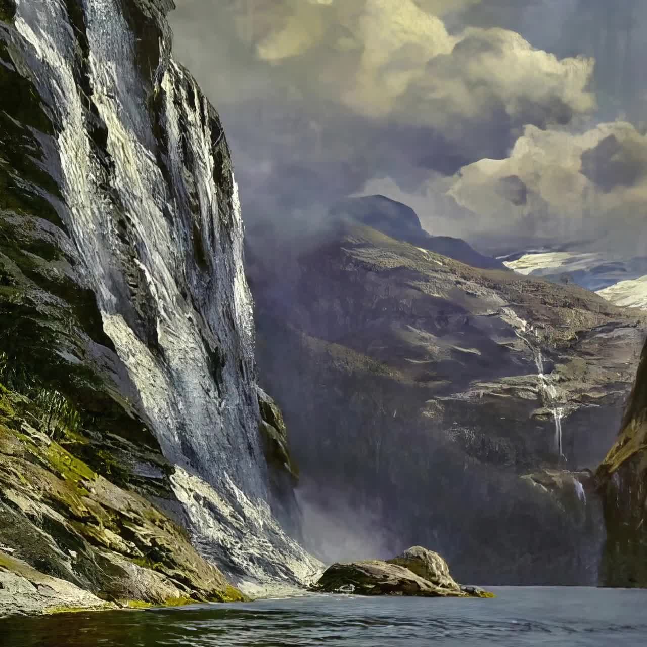 Vintage Mountain Waterfall Print | Seven Sisters Waterfall