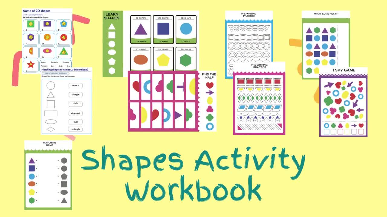 Shapes Activity Book for Kids | Learn, Trace \u0026 Color Shapes | Pre-Writing  Practice, Matching Games, What Comes Next? | Ages 3–6|PrintablePDF, image size:1280x720