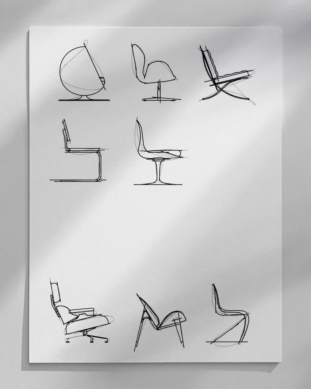 Bauhaus Chair Design Art Print: Mid-century Modern Line Art