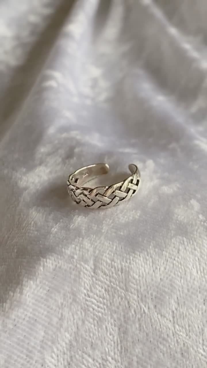 Ancient Silver Toe Thumb Finger Ring Celtic Style Pattern Womens Size D and  up