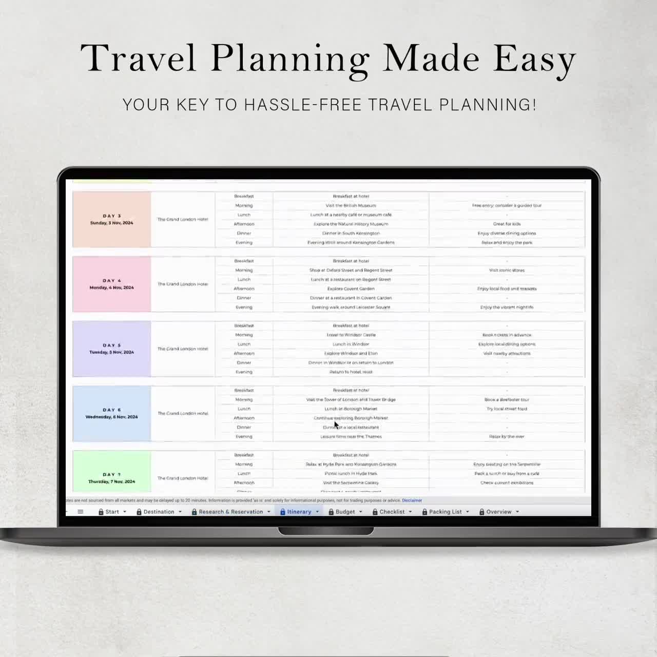 Travel Planner Holiday Itinerary Template Road Trip Packing List Vacation Budget Tracker Spreadsheet Checklist Organizer Google Sheets video poster