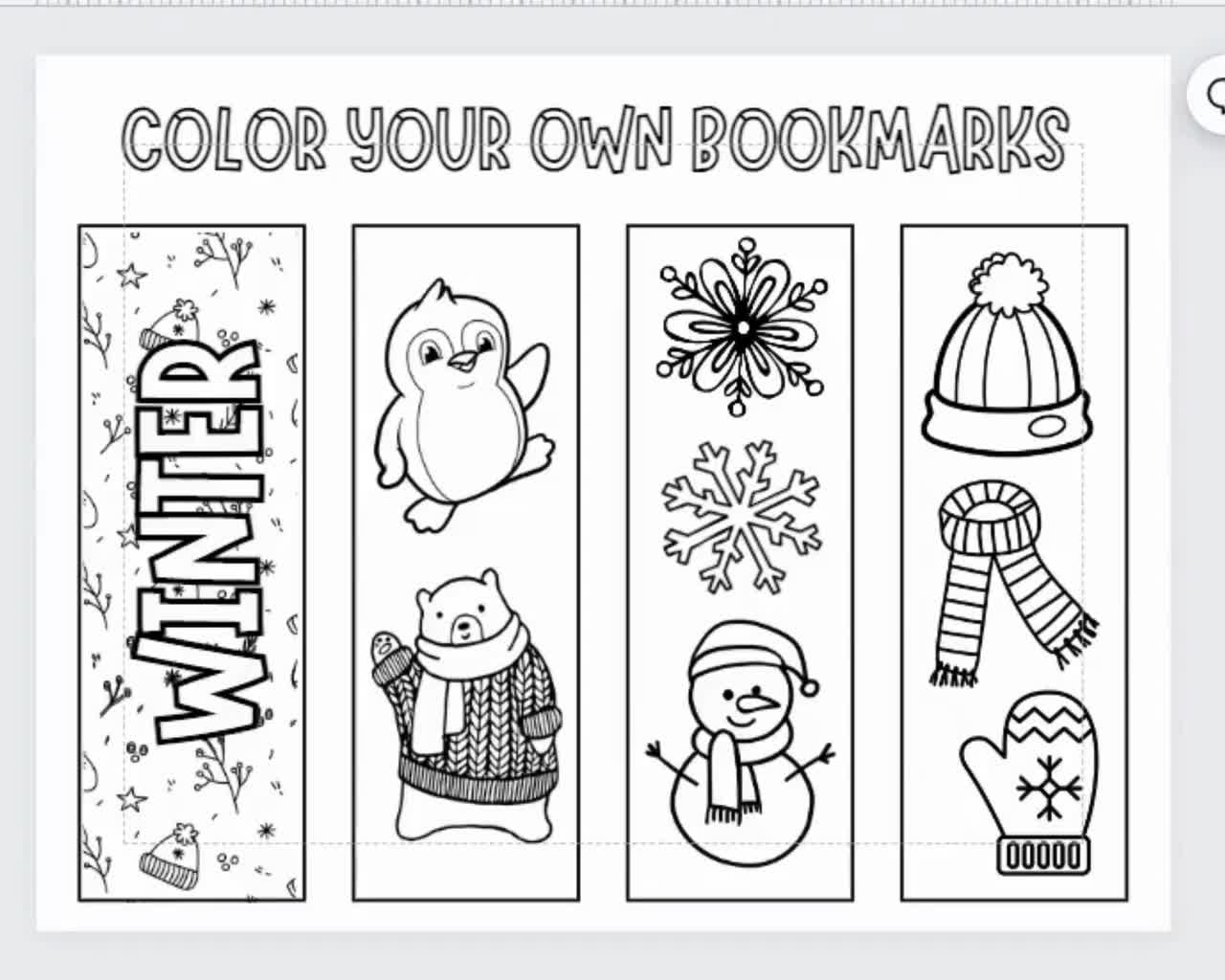 seasons bookmark set, color your own bookmark, printable activity for kids,  spring fall winter & summer coloring pages