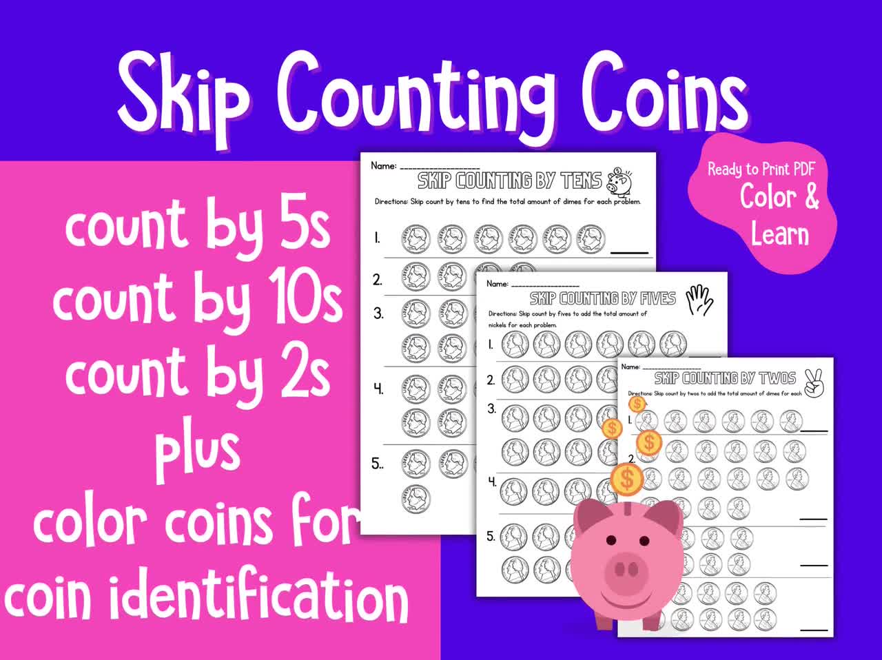 Counting Risers Skip Counting With Money Worksheets Educational FREEBIE: Printable