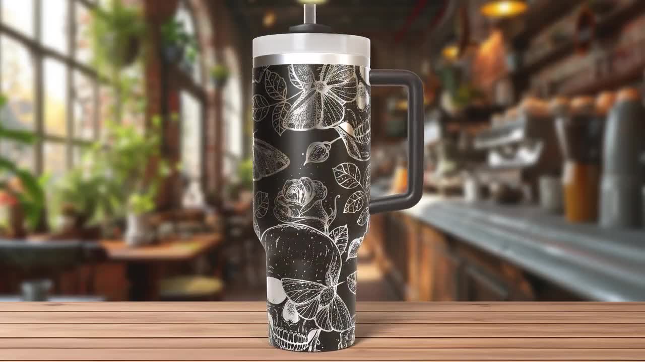 Roses and Skulls Tumbler Laser Svg, Roses 40oz Tumbler Full Wrap
