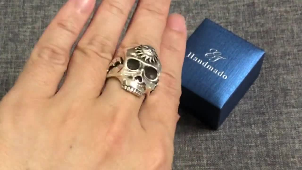 Silver Sun Moon Star Skull Ring - Birthday Gifts, Skeleton Jewelry for Men,  Skull Lovers, Husband, Boyfriend, Brothers