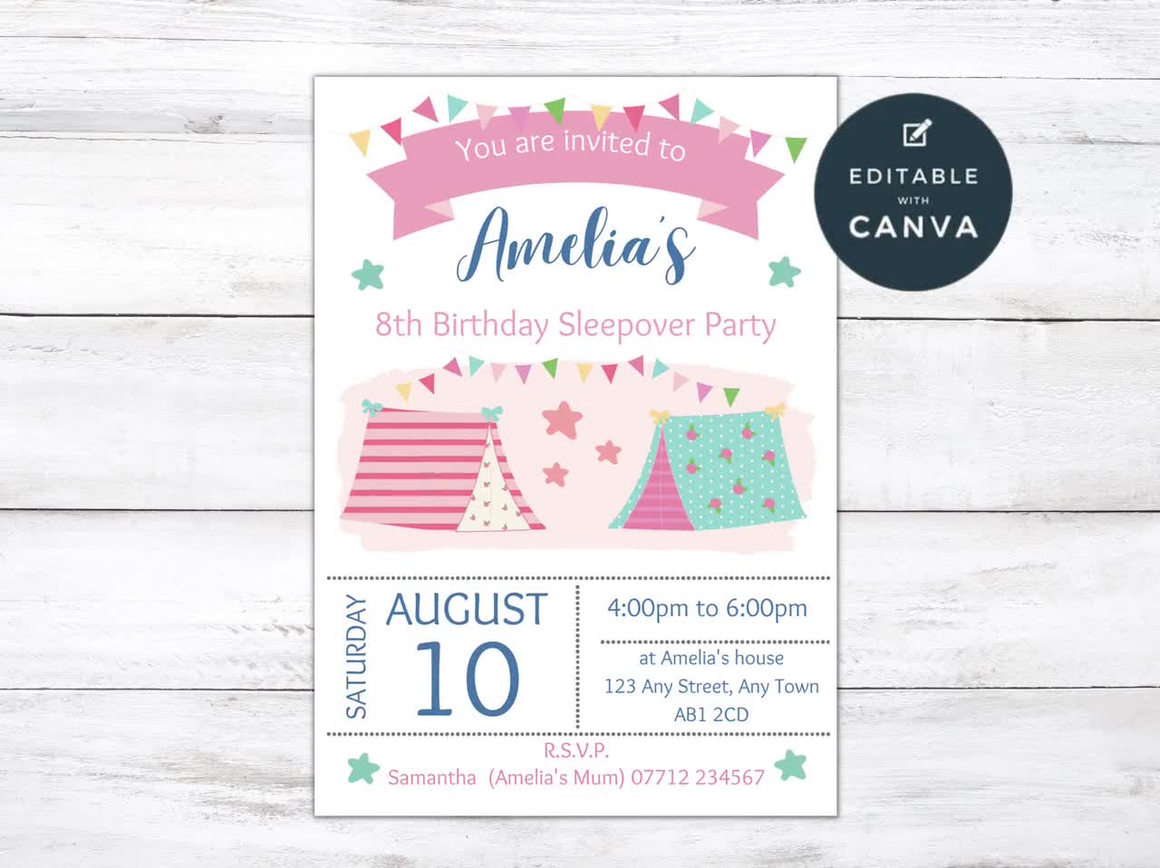 Sleepover Birthday Party Invitations, Slumber Party Editable Invites, Girls  Sleep Over Party Invite, Instant Download Template SL01 - Etsy, image size:1280x958