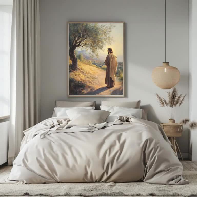 Jesus on Olive Tree Art Print | Religious Wall Decor (digital