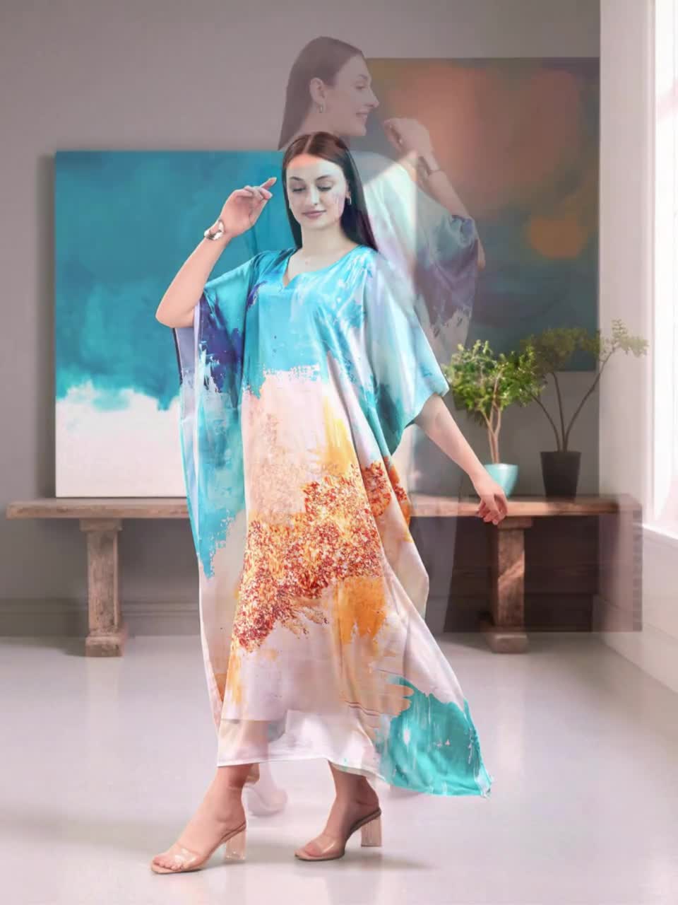 sachin and babi light blue dress Elegant Shimmering Satin Kaftan Maxi Dress – Likemychoice