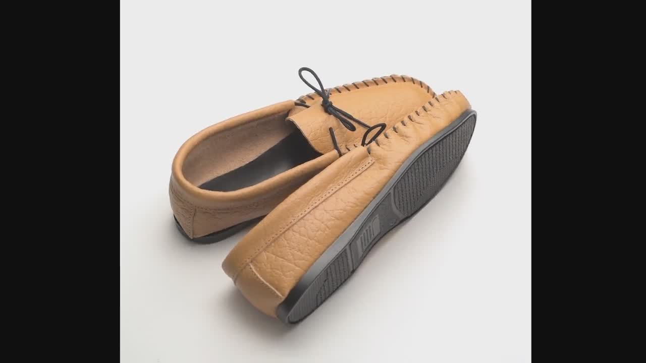 Mens Leather Moccasin Slippers Rubber PVC Sole Unlined Hard 