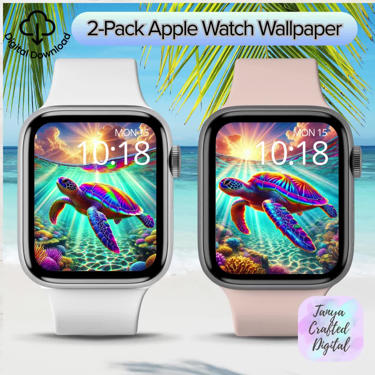 Sea Turtle Apple Watch Wallpaper Set: Vibrant Ocean Sunset