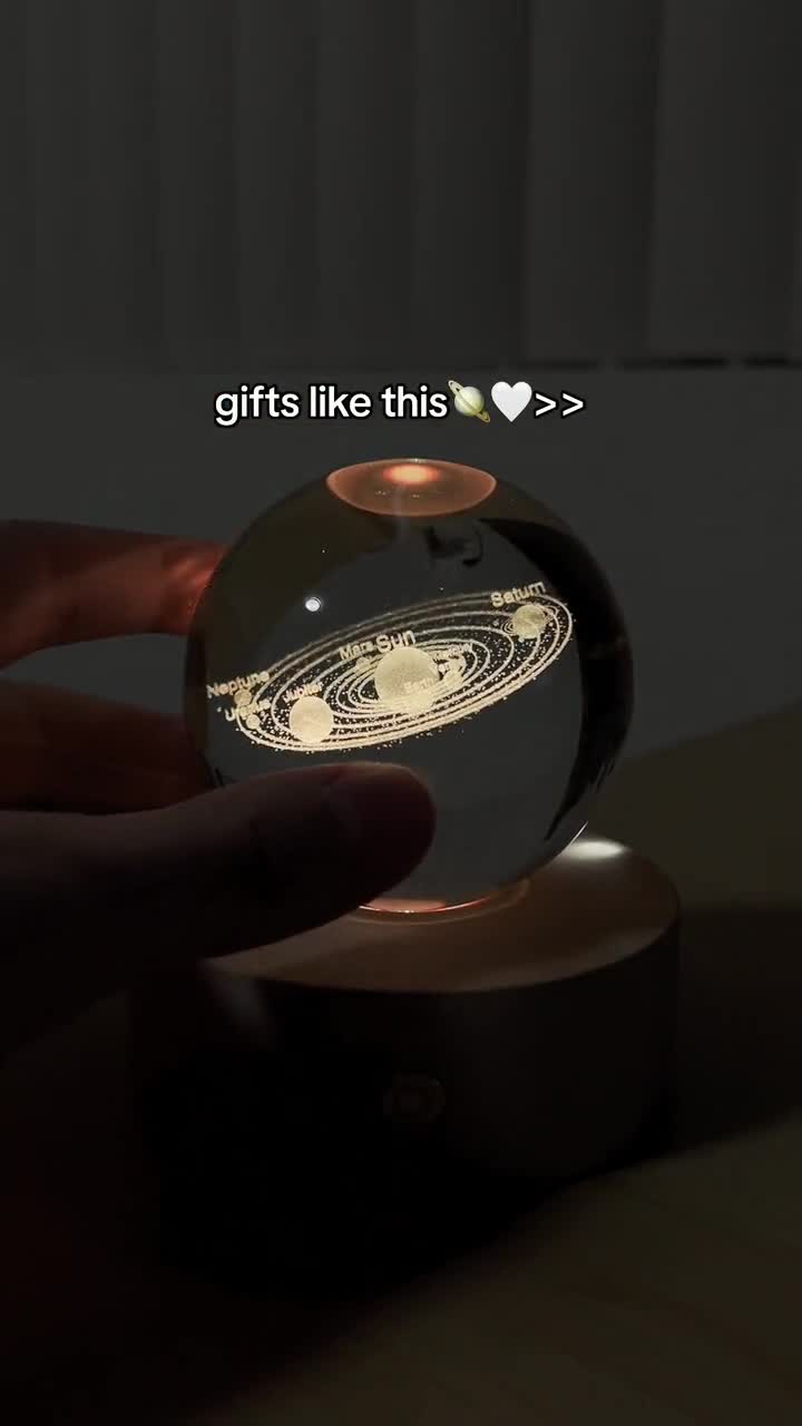 3D Solar System Crystal Ball Night Light – Personalized Engraved Globe,  Christmas Gift