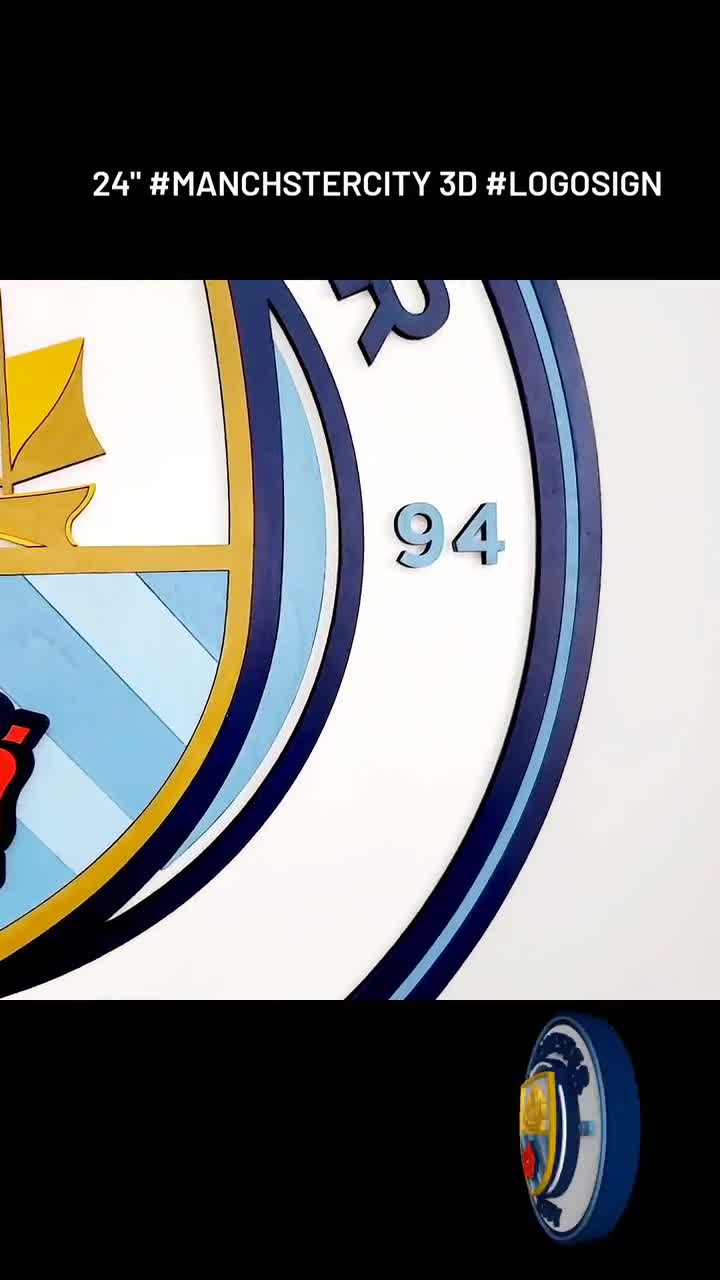 Letrero deportivo de madera 3D del Manchester City Football Club / Medallón para cueva de hombre / Decoración para sala de juegos / Idea de regalo única para hombres / Decoración para sótano video poster