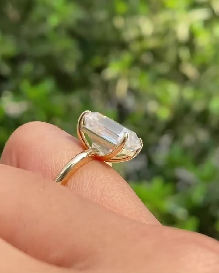 12x8mm Elongated Emerald Cut Diamond Ring, 5.25CT Big Cz