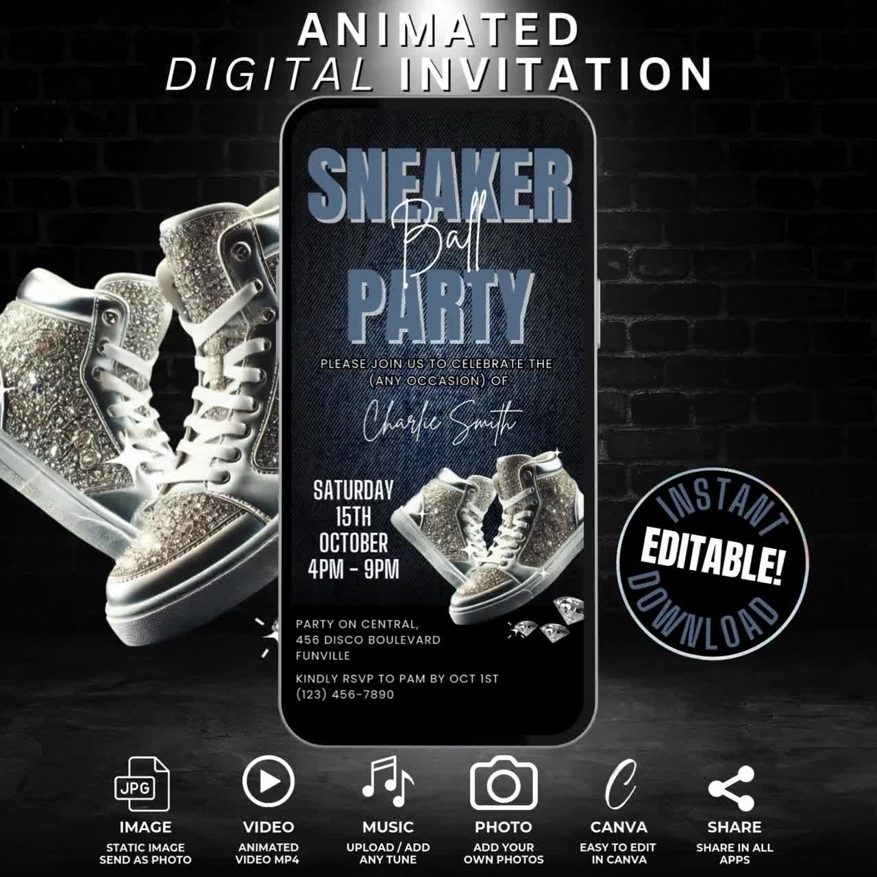 Denim Blue Sneaker Ball Invitation Digital, Self Edit Sneaker Ball  Invitation Template, Personalized Sneaker Ball Party Flyer Invite - Etsy
