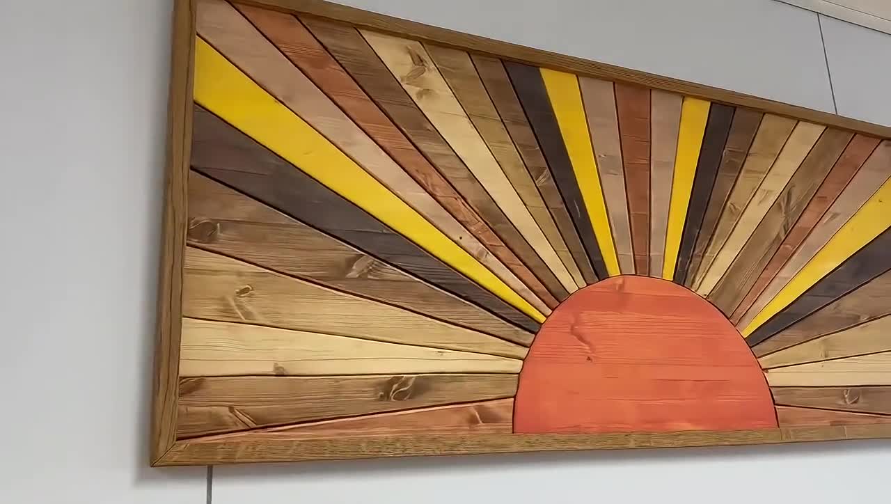 木製漆器アートパネル　SUN(サン) Rustic Panoramic Wooden Sun,wooden Long Sun,framed Wood Sun