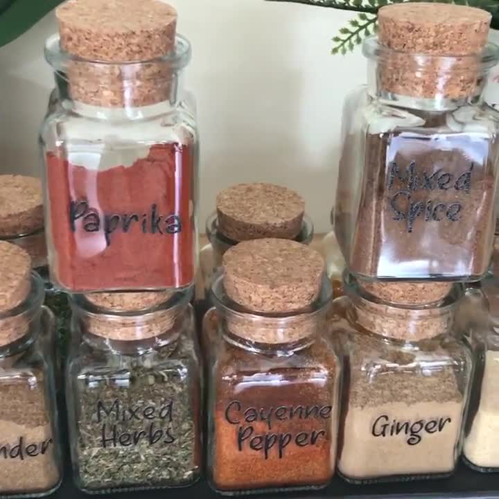 Cute SPICE JARS With Cork Lid Set of 3, 5 or 10 Small Custom Jars for Small  Cupboards, 30ml Glass Bottles With Vinyl Custom Labels 