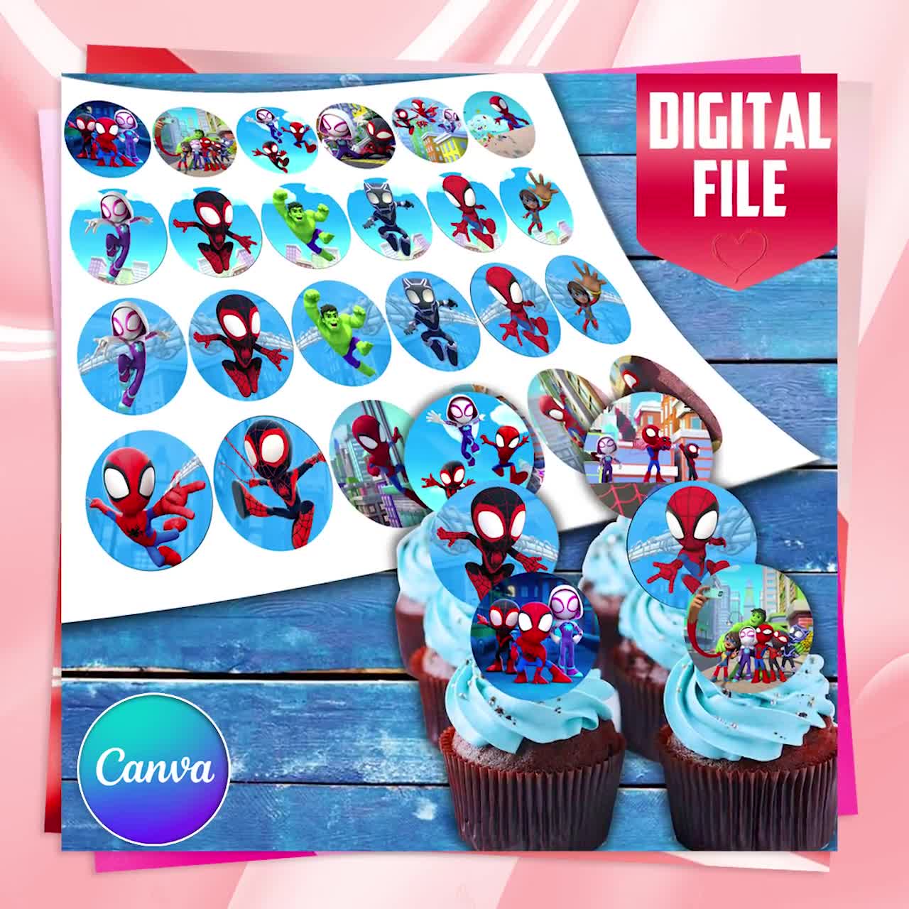 6 Topper Per Cupcake Personalizzati Con Glitter - Decorazioni Double Face Per Compleanno, Fatte A Mano, Cartoncino 480g/m², Colore Rosso