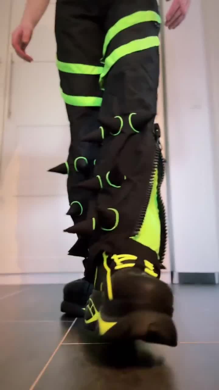 Spikey Pants : Black Trousers With Soft Spikes, UV Lime Piping and