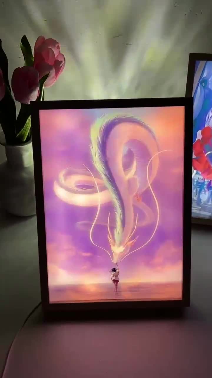Spirited Away Light Painting: Chihiro and Haku LED Wall Art - Etsy