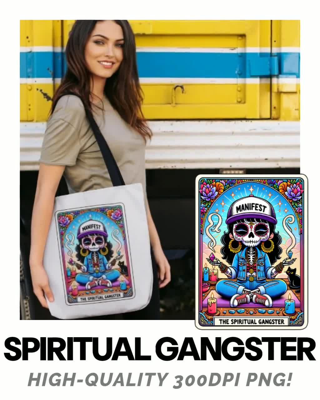 The Spiritual Gangster Funny Tarot Card PNG, Skeleton Sublimation