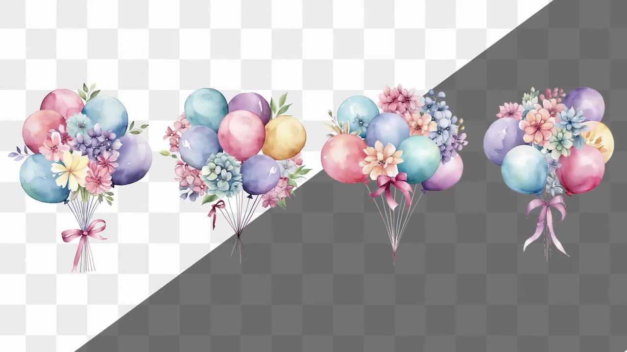Watercolor Floral Balloon Clipart, Pastel Balloons PNG, Flower Bouquet Clip  Art Design, Printable Invitation/Card/Scrapbook Graphics Spring, image size:1280x720