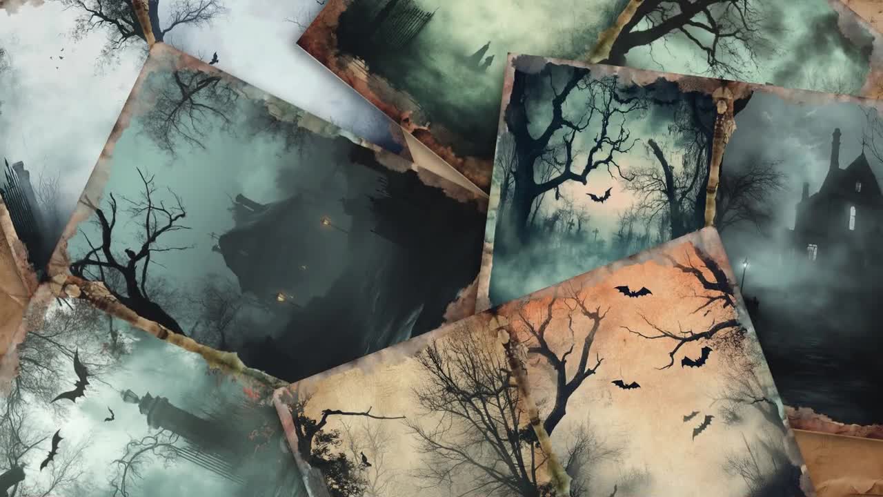 不気味なシーンのジャンクジャーナルページ：ゴシックハロウィンの