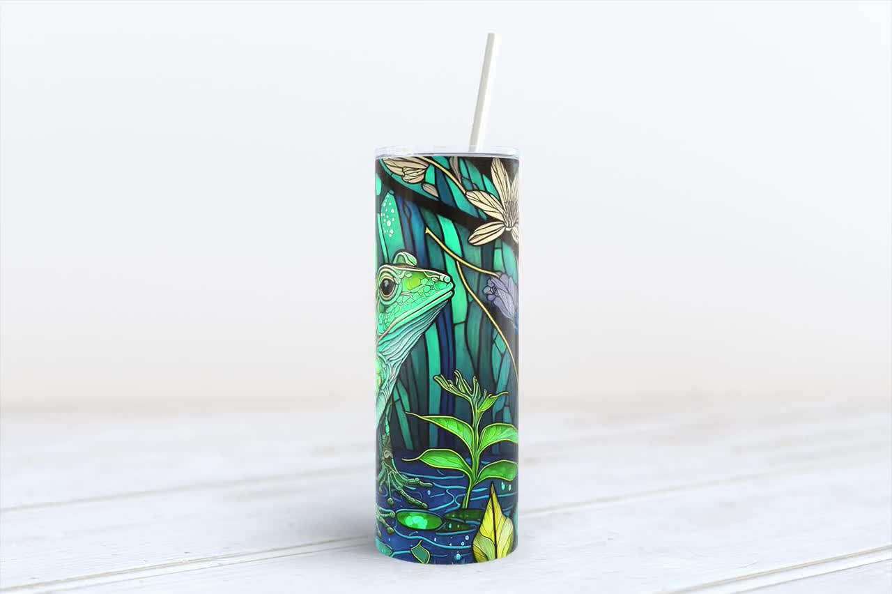 Stained Glass Frog 20 oz Insulated Skinny Tumbler with slide lock lid and  straw