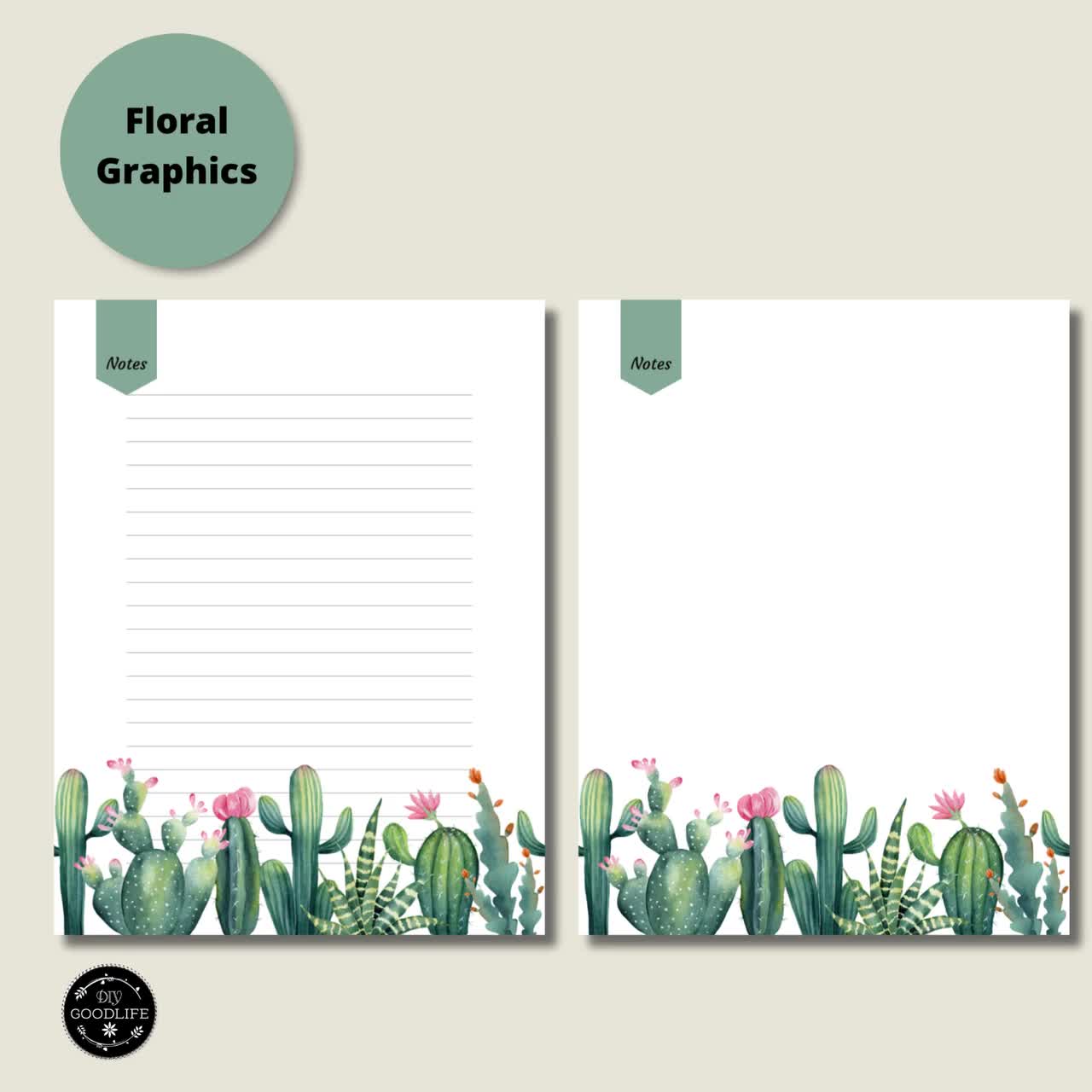 Boho Cactus Stationery Set: Lined Journal Paper (Digital Download)