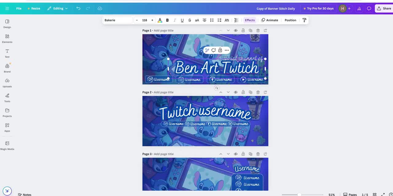 Stitch Twitch Banner Template, Lofi Desk Stitch Stream Header