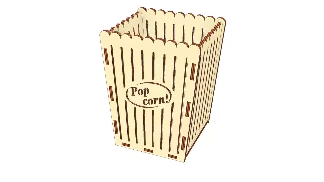 Popcorn Box - SVG Laser Cut File, Digital Vector Plan for