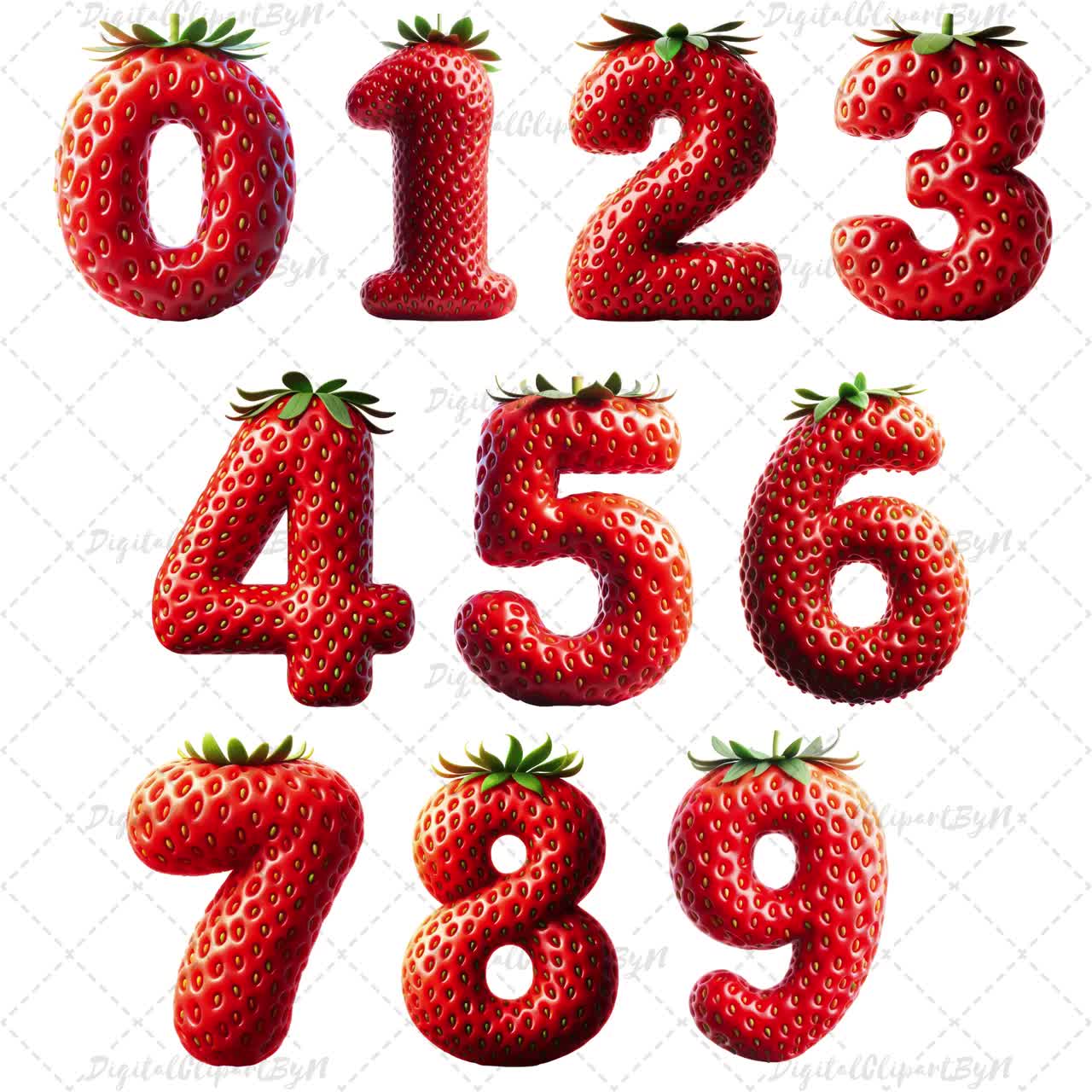 Strawberry Alphabet A-Z Number 0-9 Bundle Clipart , Fruit