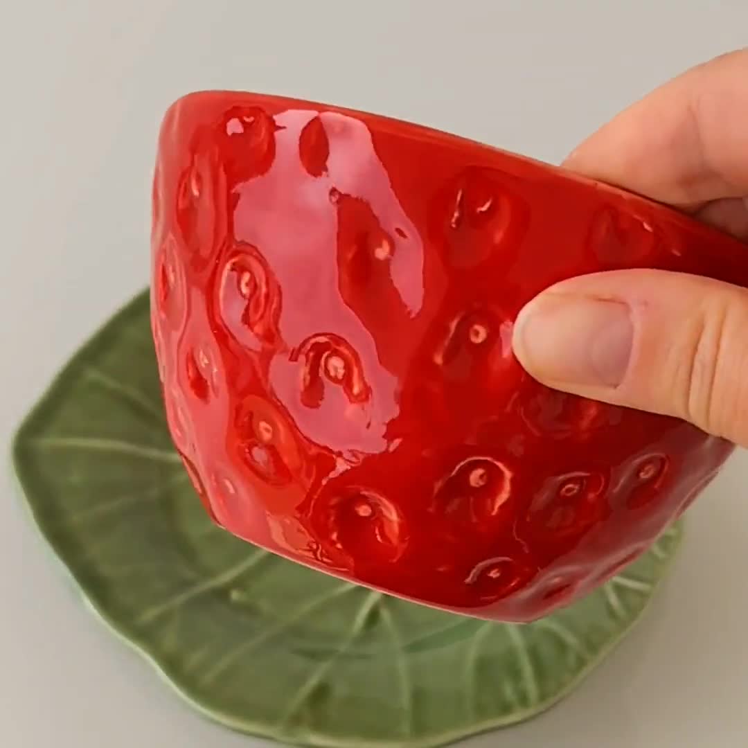 Bol en céramique fraise 15 x 5 cm – Bol Dolomite en forme de fraise rouge – Bol