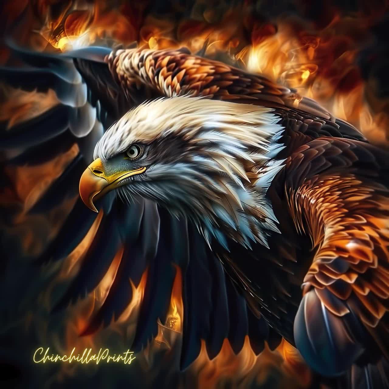 白頭ワシの飛行ヴィンテージ油絵：アラスカアート（デジタル