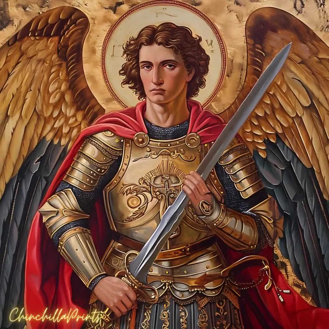 大天使ミカエルのプリントセット：天使の頭部、守護者（デジタル