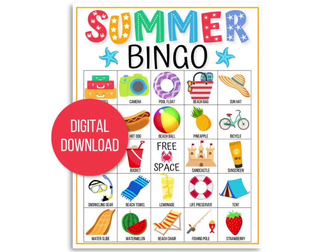 Summer Bingo Cards Summer Vacation Bingo Camp Party Bingo Summer Fun