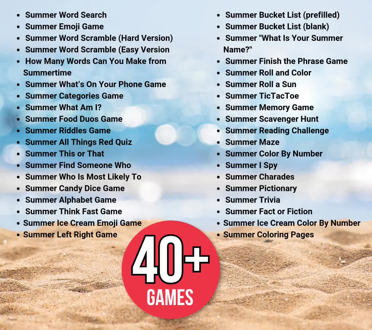 Summer Games Bundle, Summer Activities, Summer Party Games, Summer Game  Bundle, Kids Summer Birthday Games, End of School Summer Activities