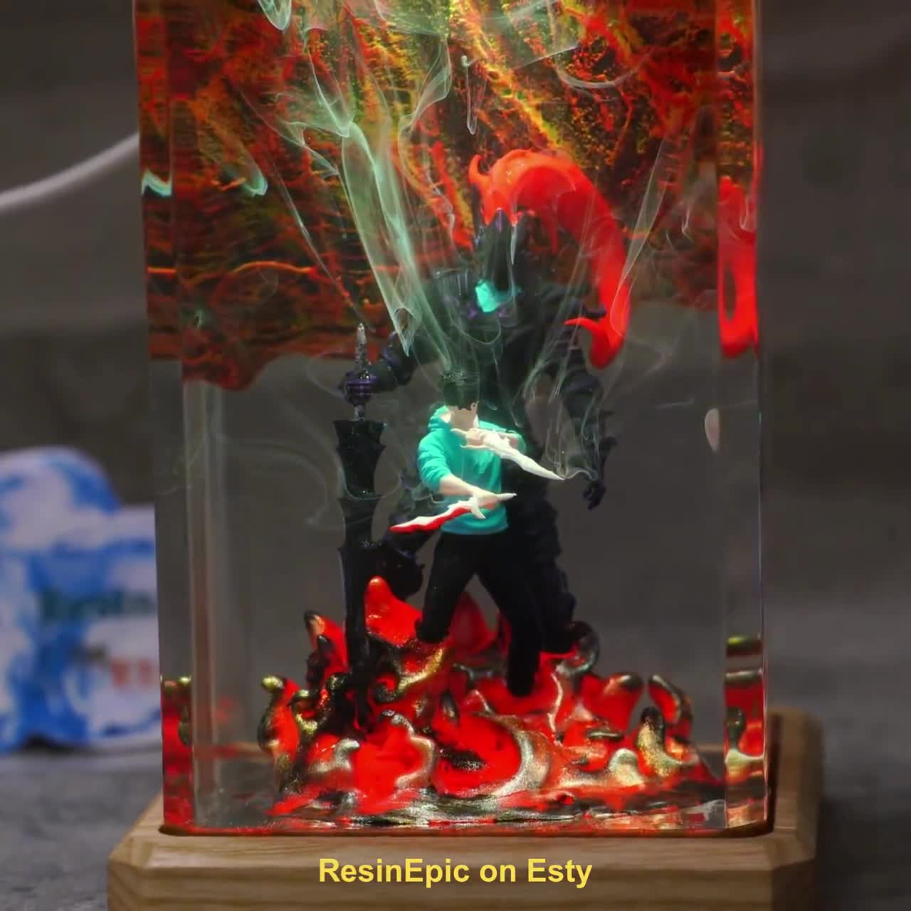 Mythical Shadow Warrior Resin Night Light, Custom Fantasy Duo