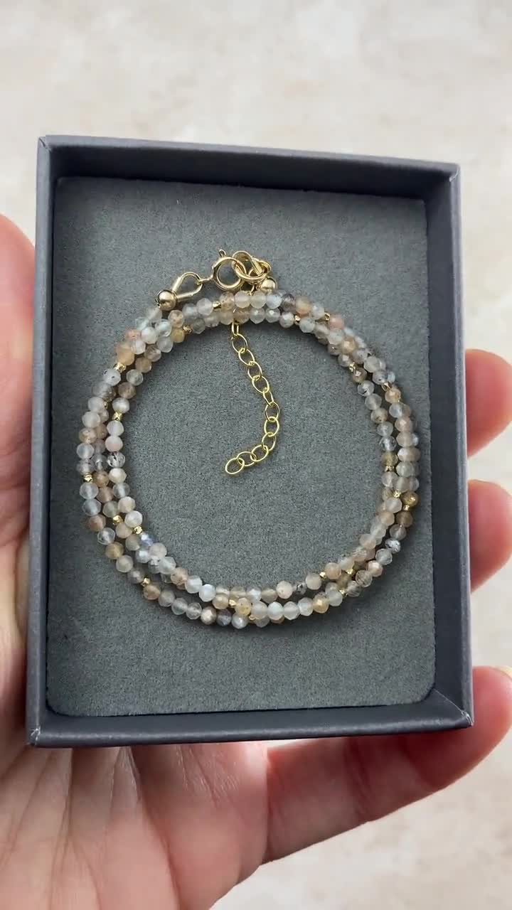 Mixed Moonstone Necklace Short White Beaded with Natural Sunstone and Pave Gold Charm, Handcrafted Gemstone Necklace, store Best Selling Jewelry