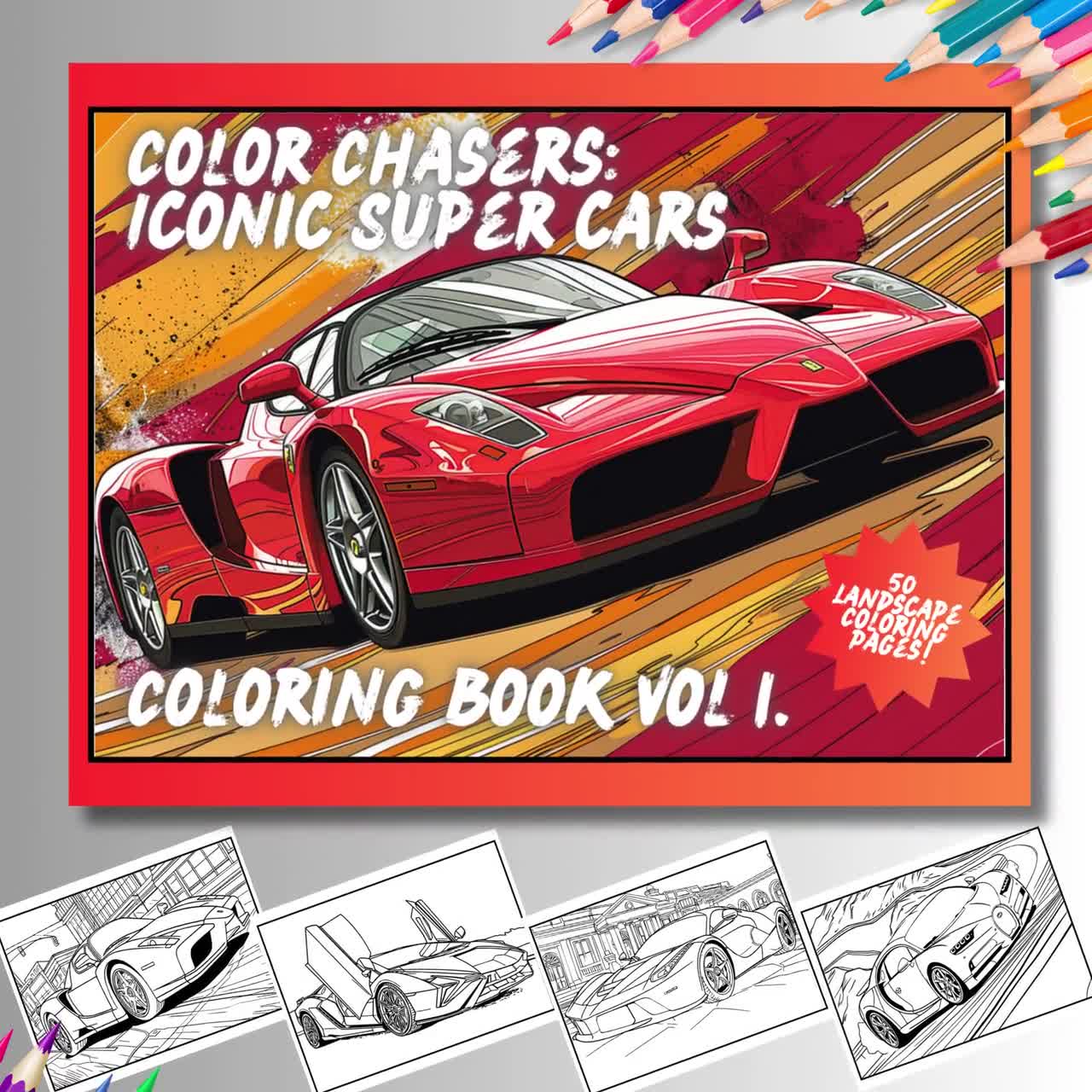 象徴的なスーパーカーの塗り絵ブック第 1 巻 | 高級スポーツカーの