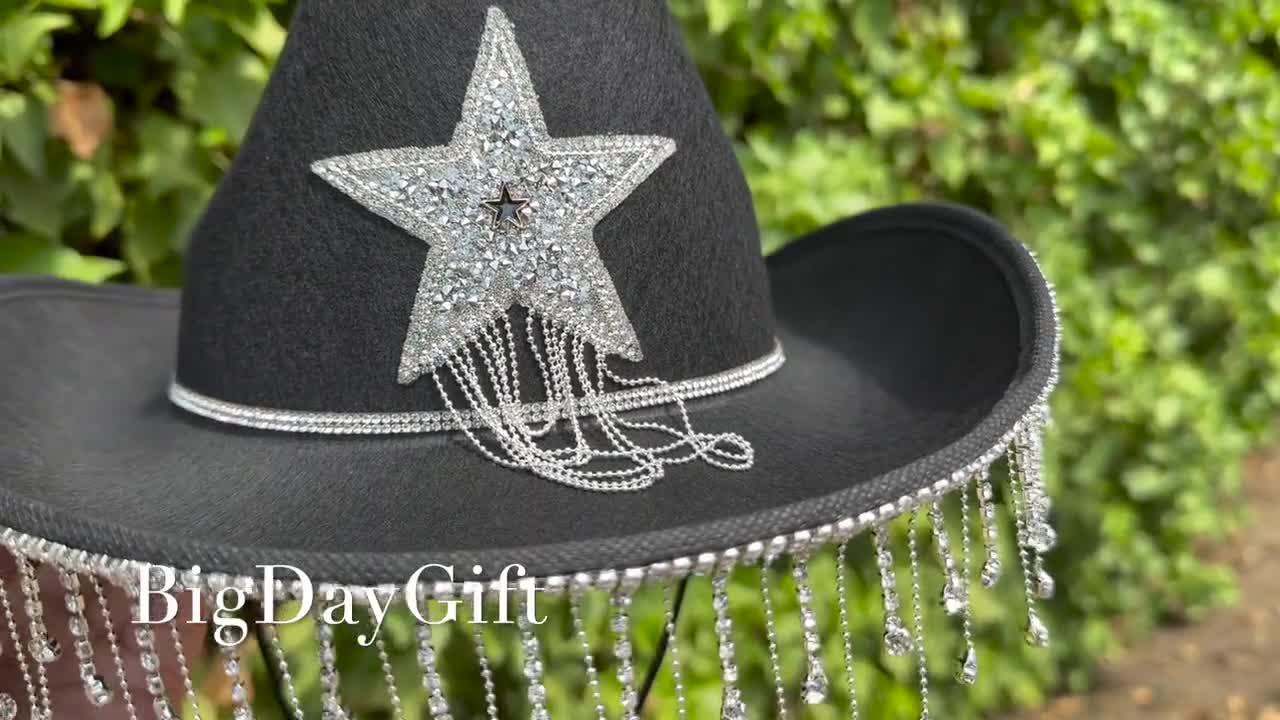 Personalised Festival Cowboy Hat Black Stetson Hat Rhinestone Cowboy Hat  Black Cowgirl Hat Bachelorette Hat -  Sweden