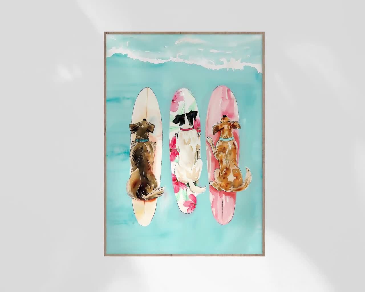 Surfing Coastal Dogs | Fanciful Ocean Dog Lover Art | Fun Whimsical  Painting | Coastal Beach Waterdogs Print | Colorful Pastel Watercolor, image size:1280x1024