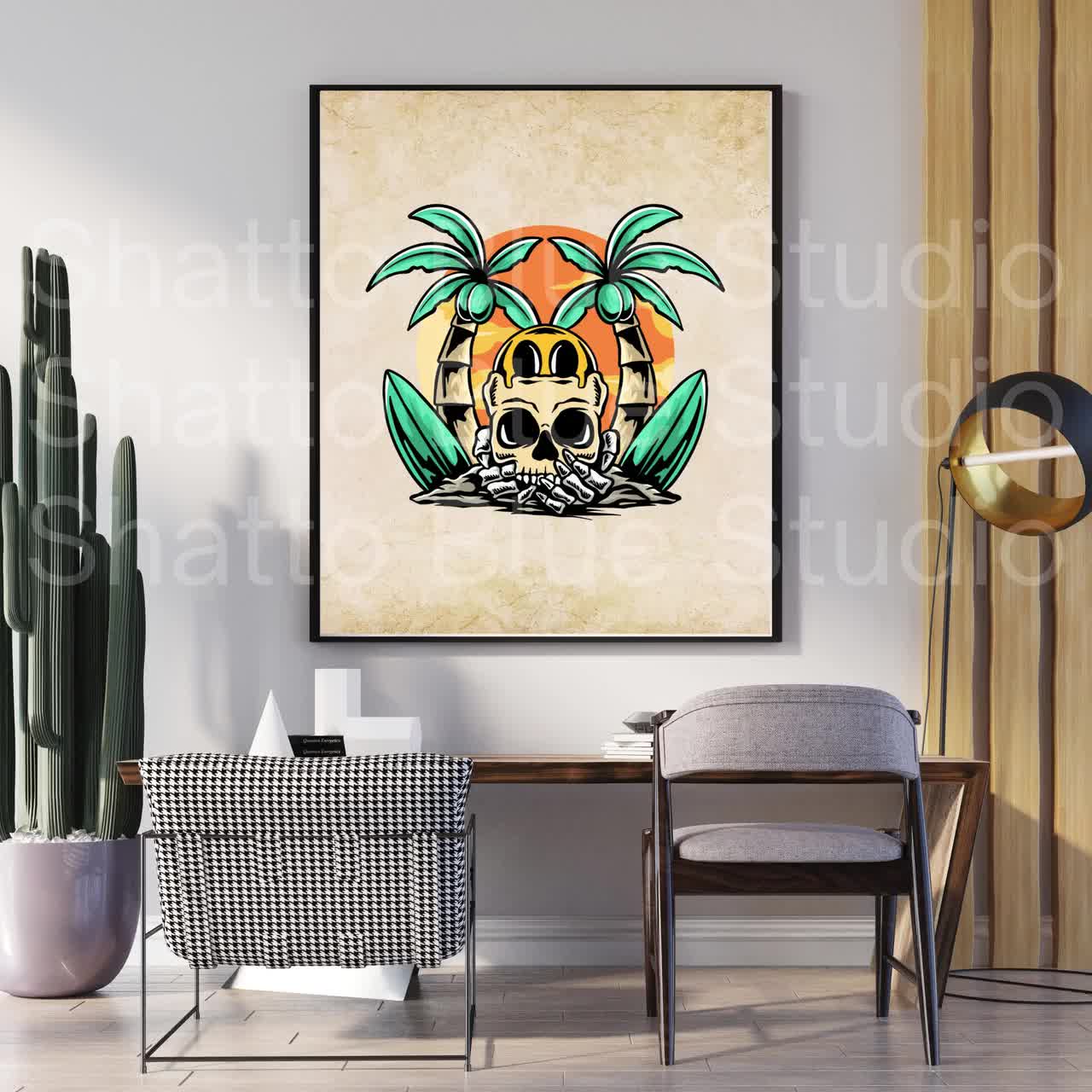 Surfing Paradise, Traditional Tattoo, Skeleton Surfer, Set
