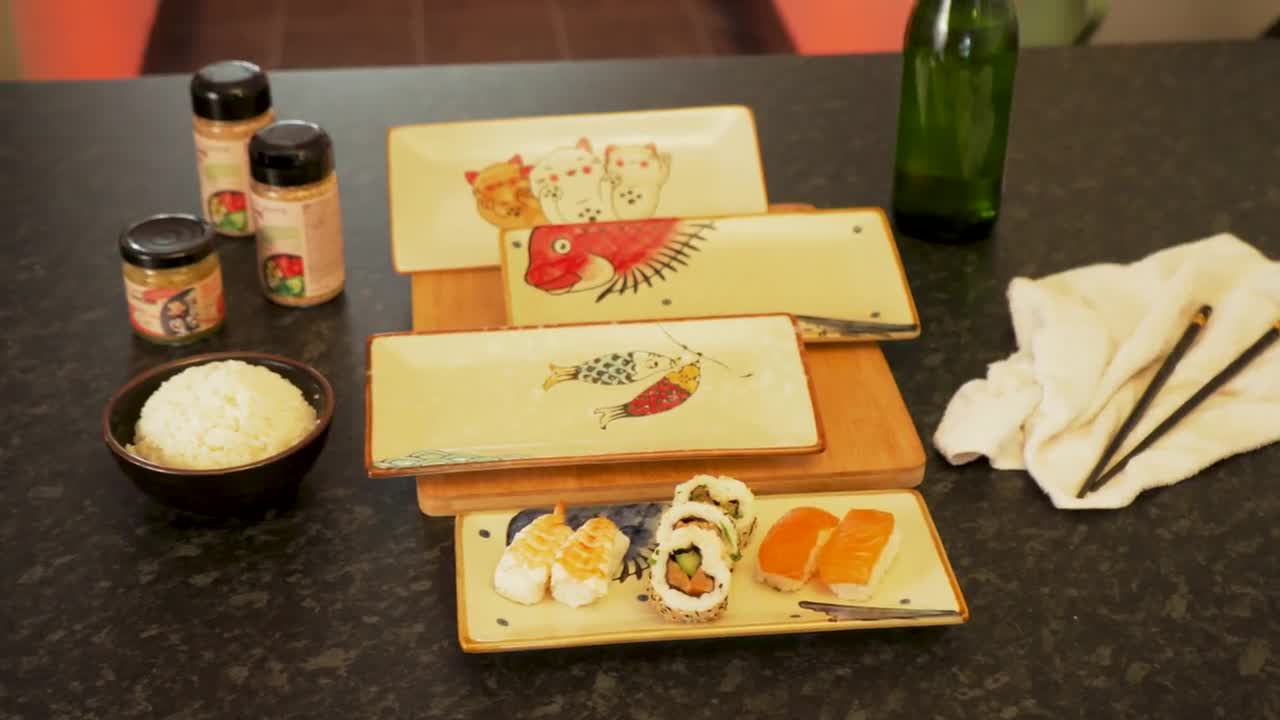 BOSILI Japanese Sushi Plates set of 4, 9.7 Inch Ceramic Rectangular Sushi  Platters set of, Rectangular Plates for Sushi