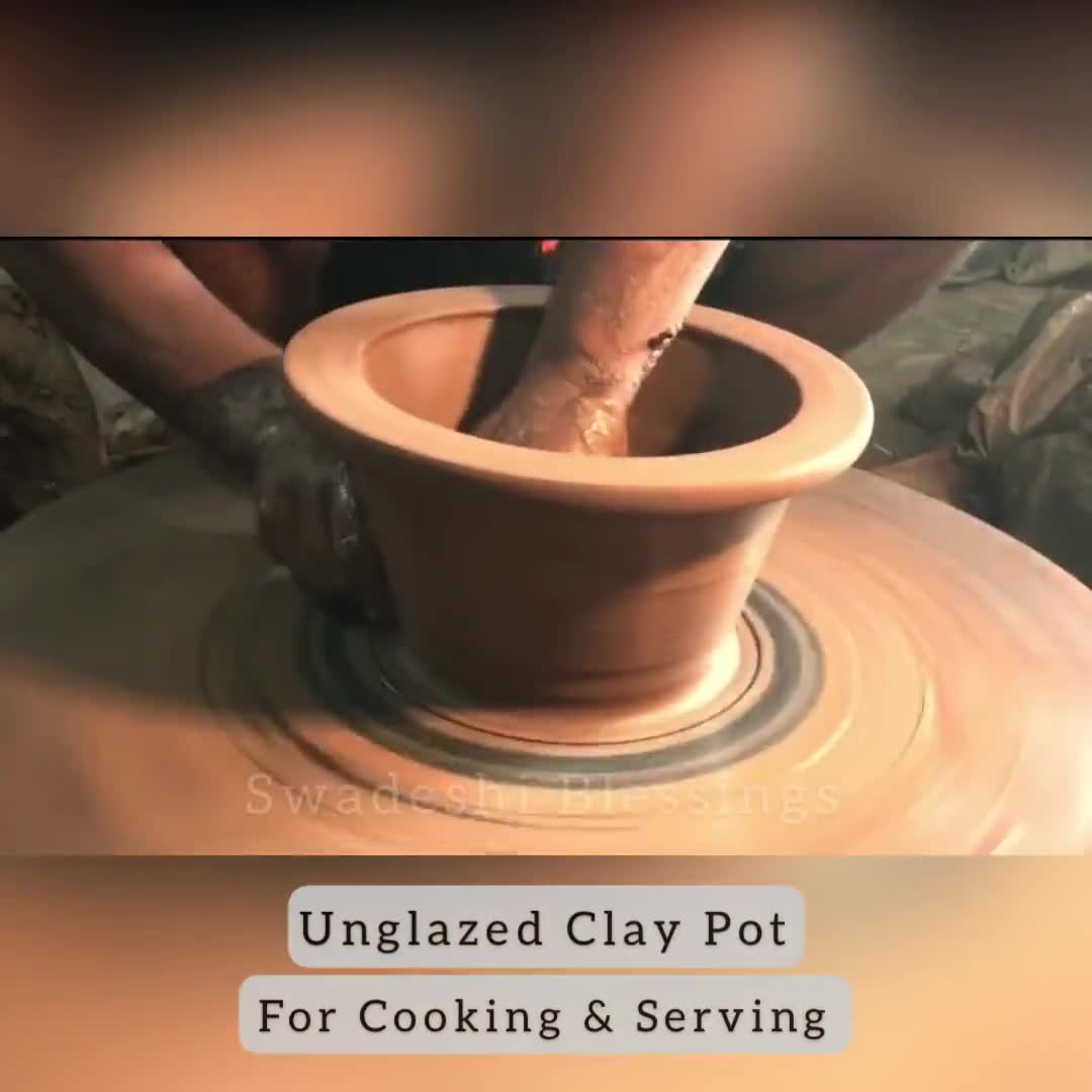 Unglazed Clay Frying Pan/ Earthen Wok/ Clay Skillet, 10 Inches/ Swadeshi  Blessings Exclusive Range/ Curry Sauce Pan/ Griddle/ Spider Fry Pan 