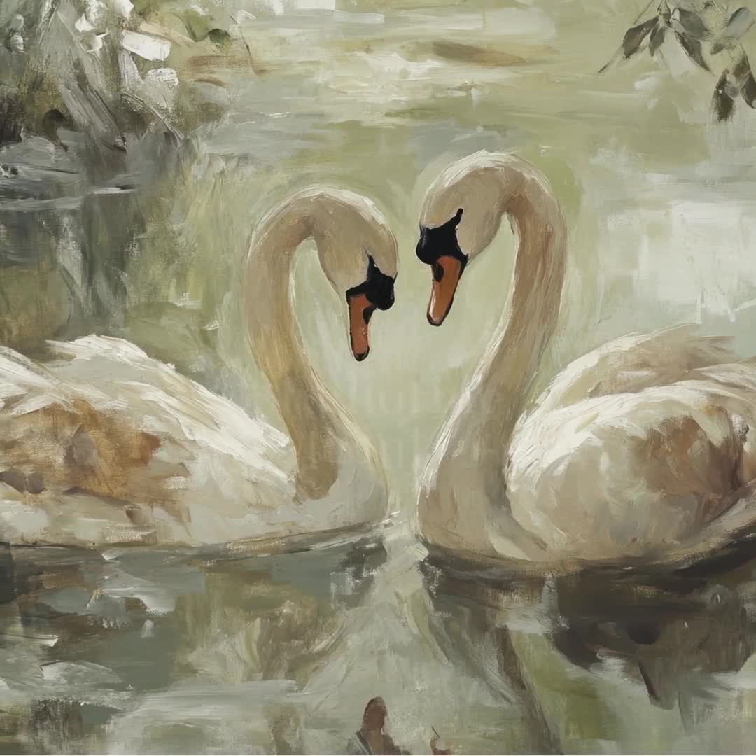 印刷可能なヴィンテージ白鳥アート | アンティーク白鳥の絵画 | 素朴な